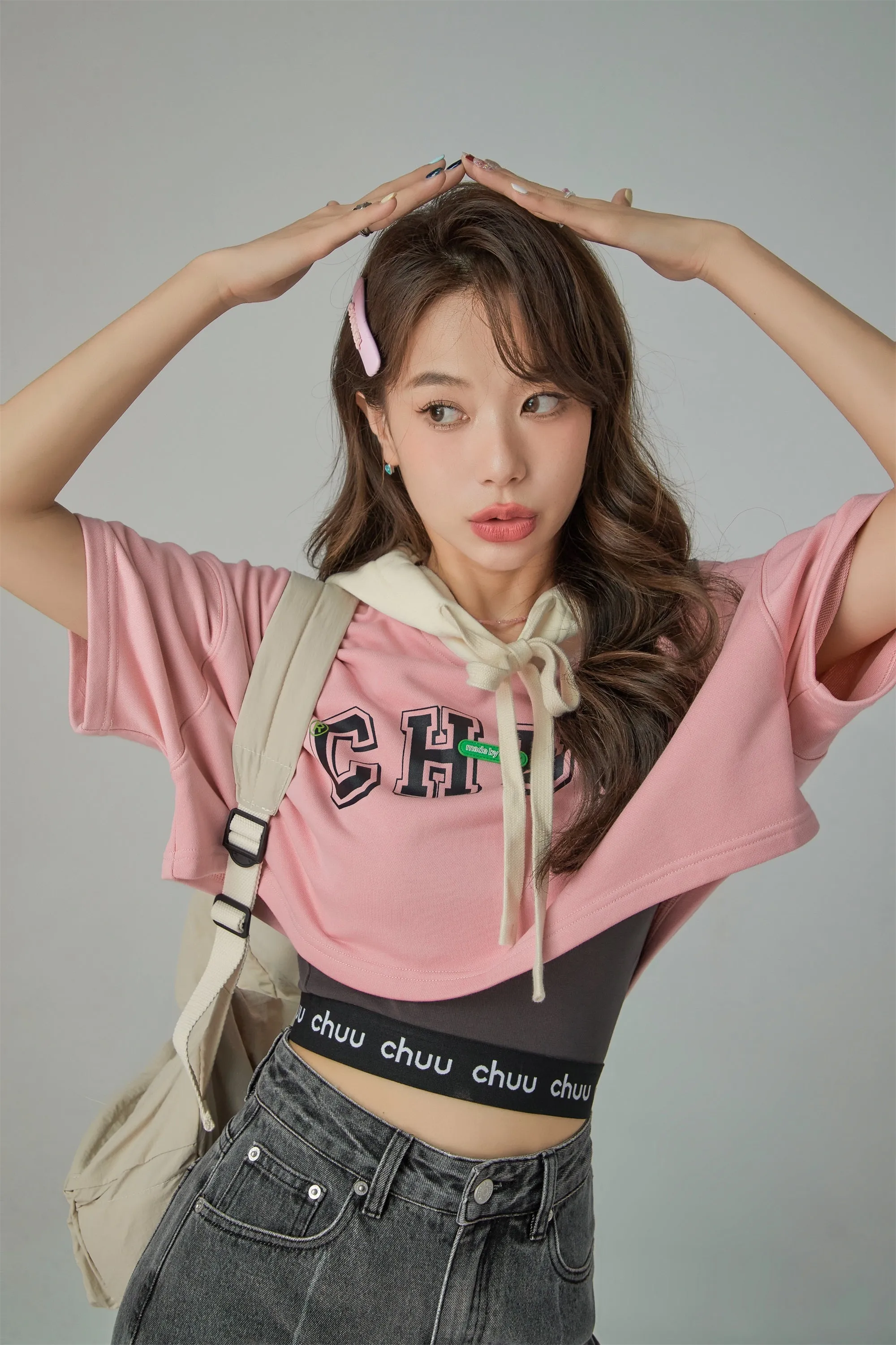 Sporty Chuu Logo Loose Fit Hoodie