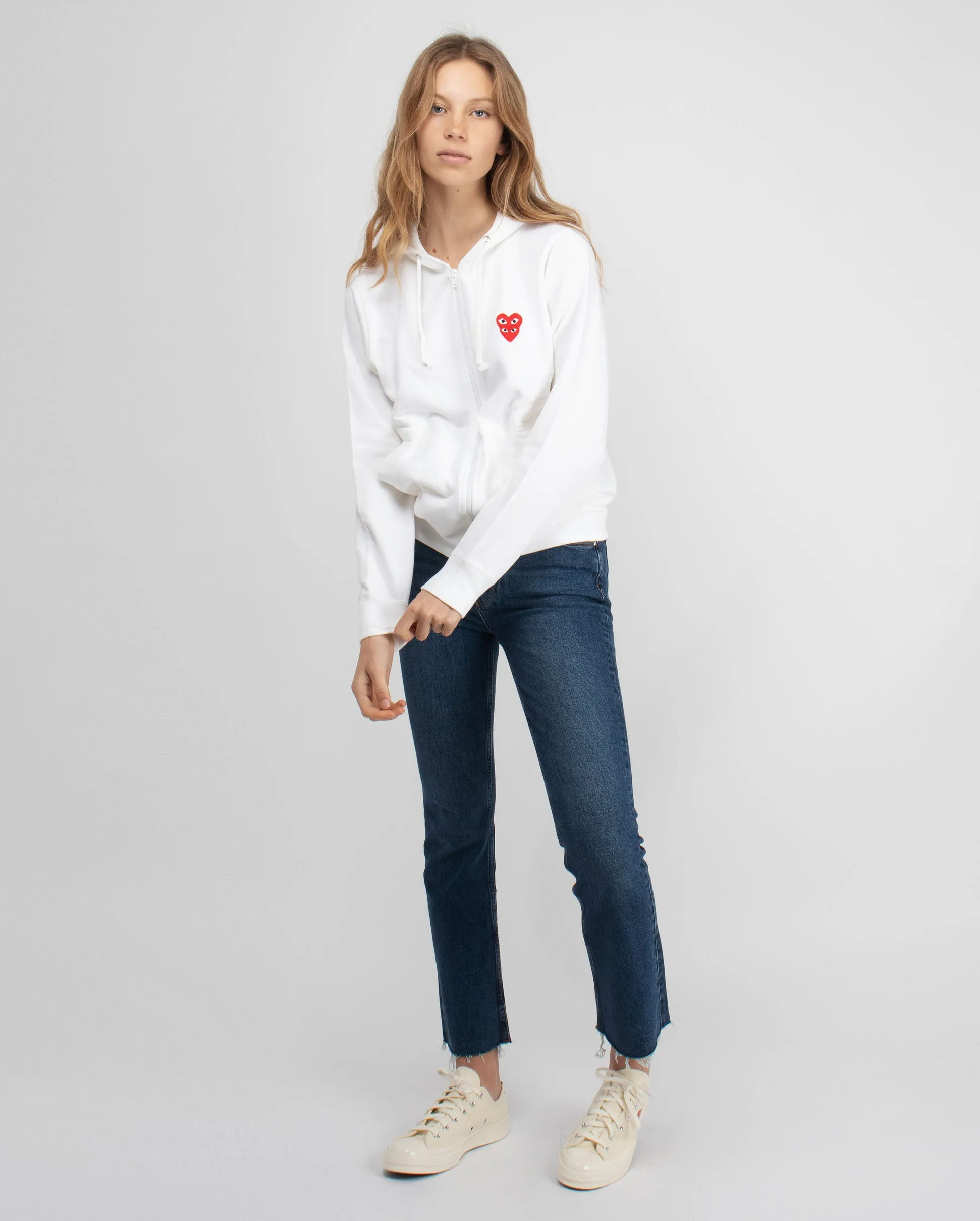 T293 DOUBLE RED HEART ZIP UP HOODED SWEATSHIRT SWEATSHIRT / WHITE