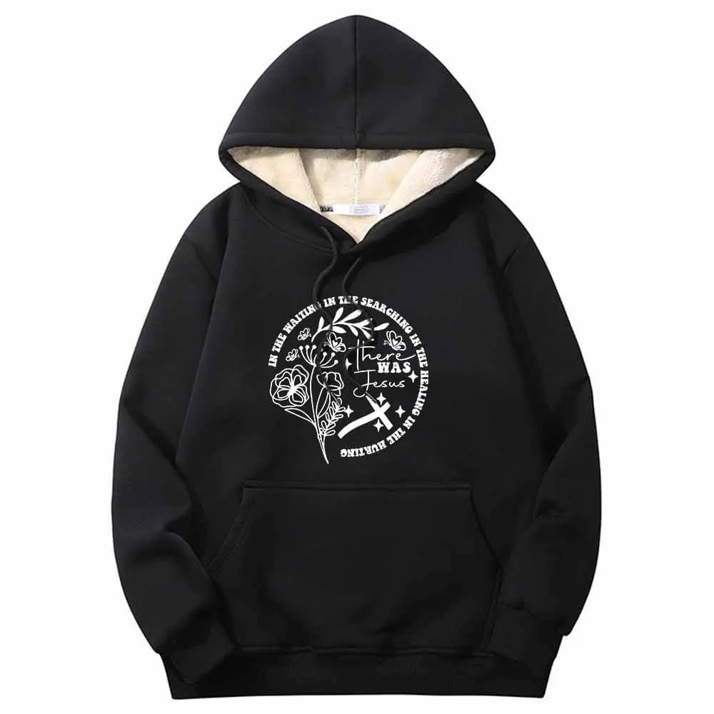 There Was Jesus Flowers Cross Crew Collar Fleece Hoodie