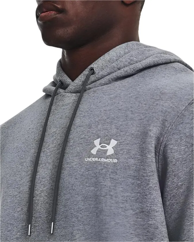 Under Armour Mens Essentials Fleece Hoodie Pitch Grey Medium Heather/White