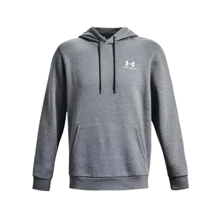 Under Armour Mens Essentials Fleece Hoodie Pitch Grey Medium Heather/White