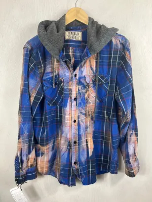 Vintage Royal blue, Rust, Pink and Grey Flannel Hoodie Size Medium