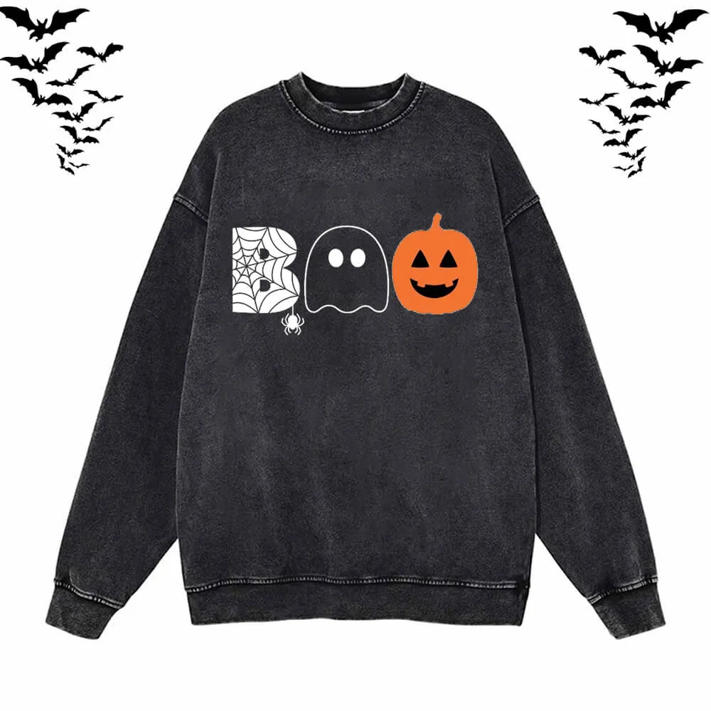 Vintage Washed Bad Ghost Pumpkin Hoodie Sweatshirt