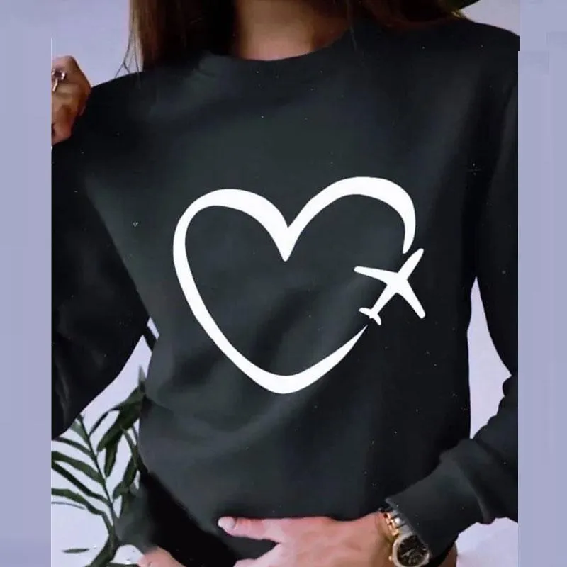 Women Colorful Heart Print Hoodie Sweatshirt