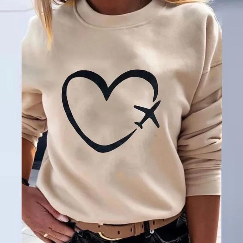 Women Colorful Heart Print Hoodie Sweatshirt