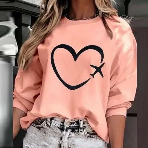 Women Colorful Heart Print Hoodie Sweatshirt