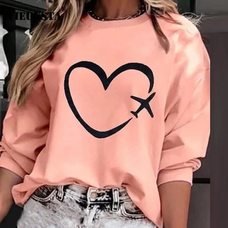 Women Colorful Heart Print Hoodie Sweatshirt