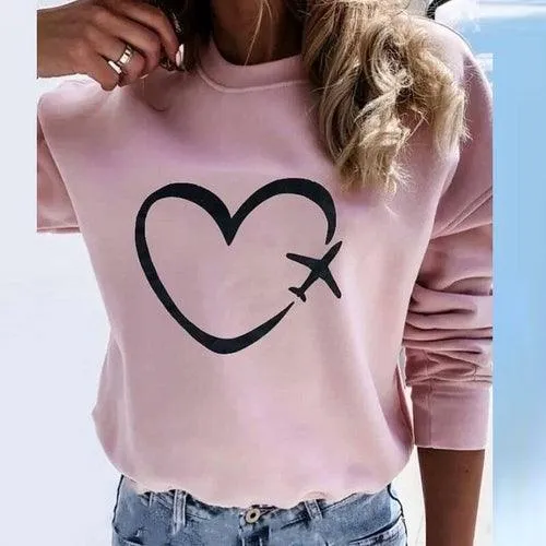 Women Colorful Heart Print Hoodie Sweatshirt