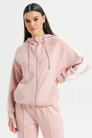 Women Pink Hooded Detailed Zip Through Sweatshirt