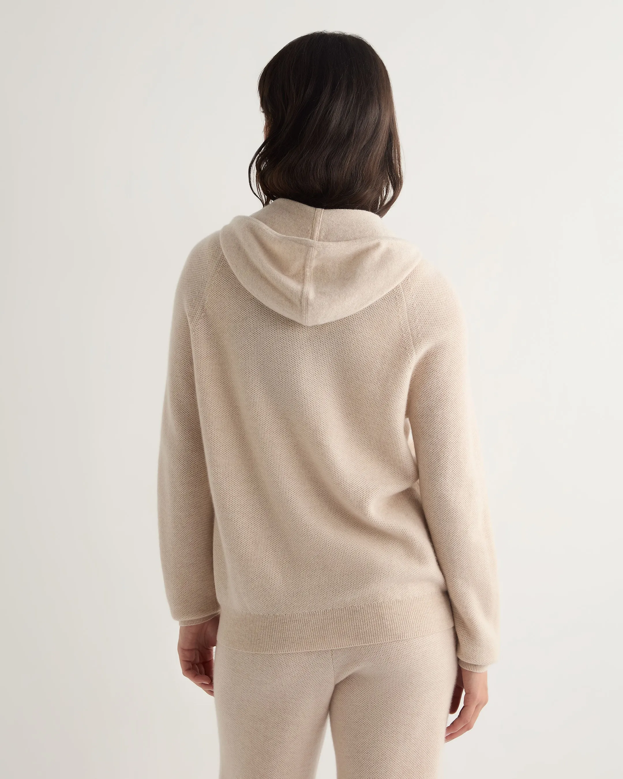 Women's Honeycomb Knit Cashmere Hoodie Ecru White